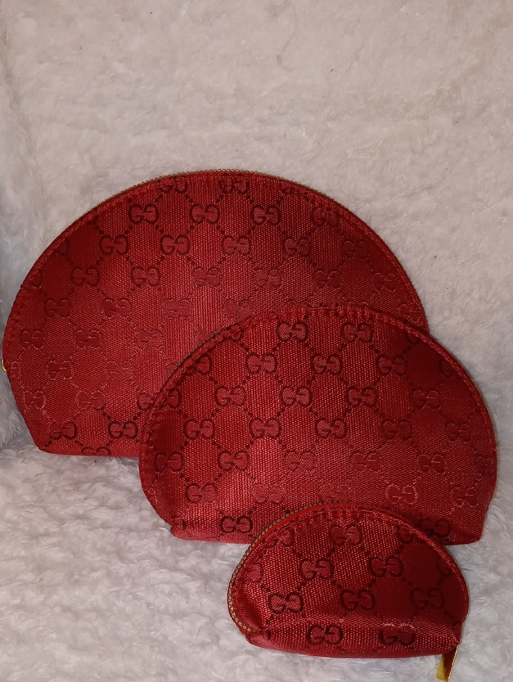 Gucci Red GG Monogram Three-Piece Pouch Set